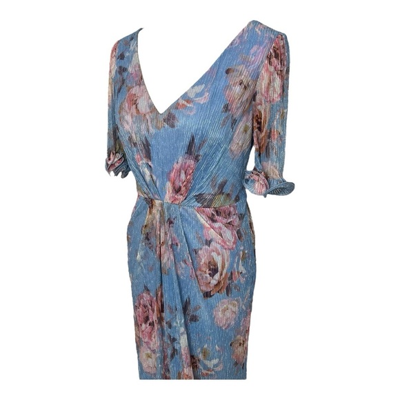 Adrianna Papell blue floral evening gown cocktail formal dress MOB black tie 12 - Picture 9 of 15